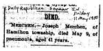 Joseph Mershon Death Notice