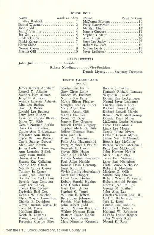 1956 Honor Roll<br>8th Grade Class